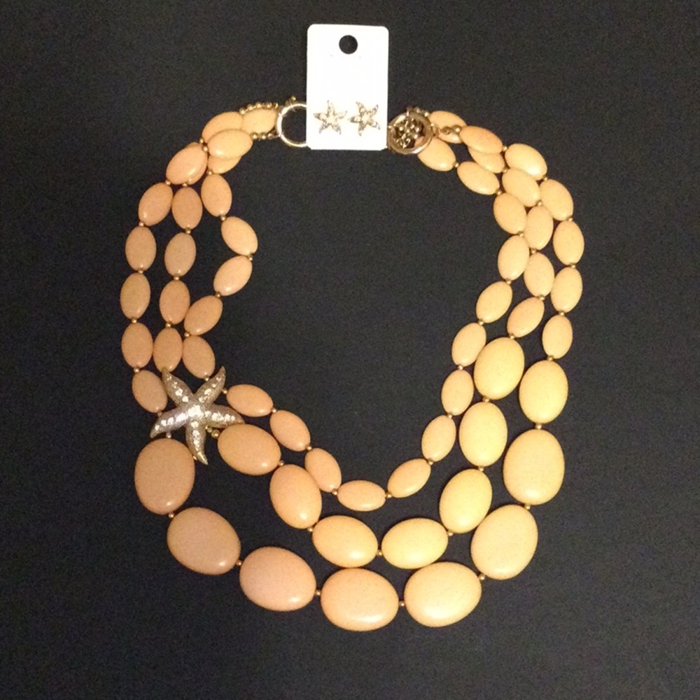 Peach Multi-Strand Statement Necklace with Starfish Accent